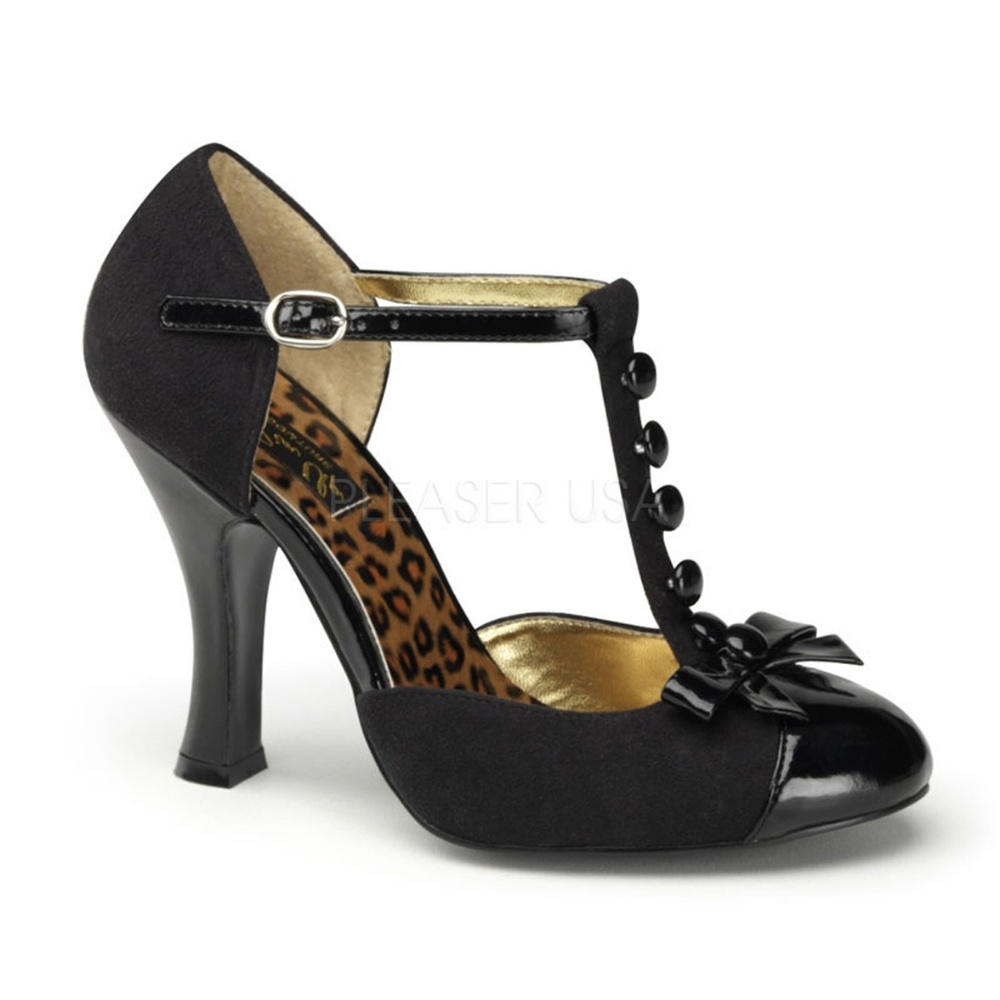 T-Strap Button Bow Pin Up High Heel Shoes