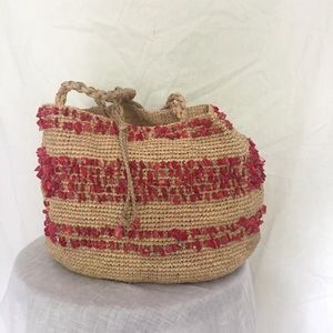 J.Crew Woven Bag with Coral Beading