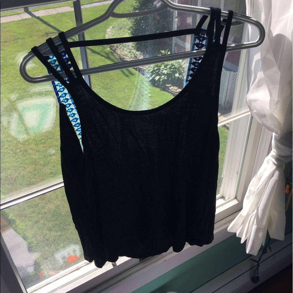 Black tank with open back rainbow design