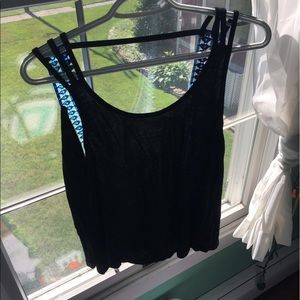 Black tank with open back rainbow design