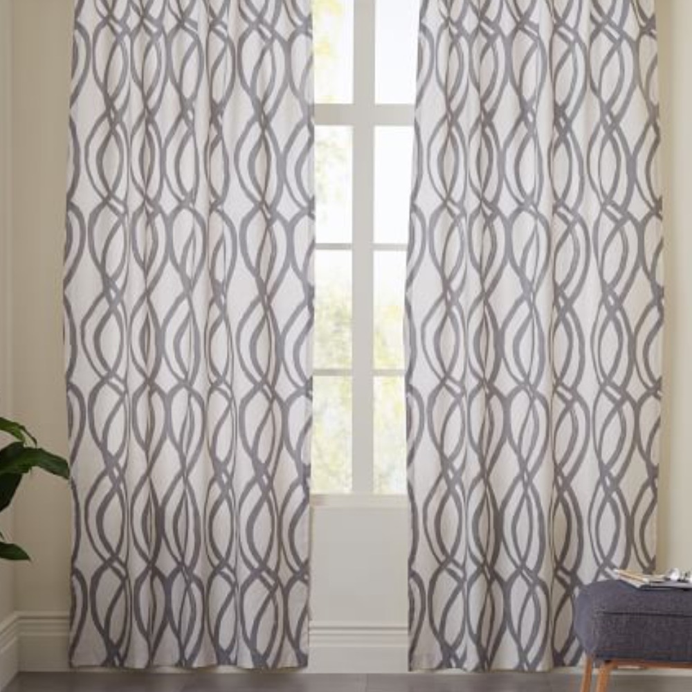 West Elm Cotton Canvas Scribble Lattice Curtains