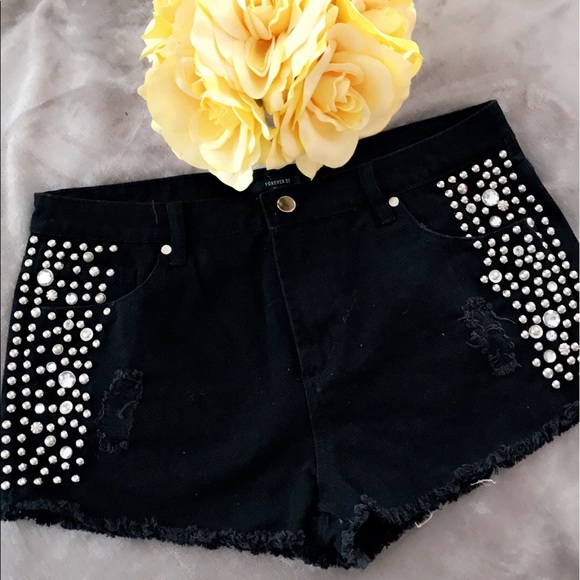 Forever 21 Pants - Forever 21 black rhinestone shorts
