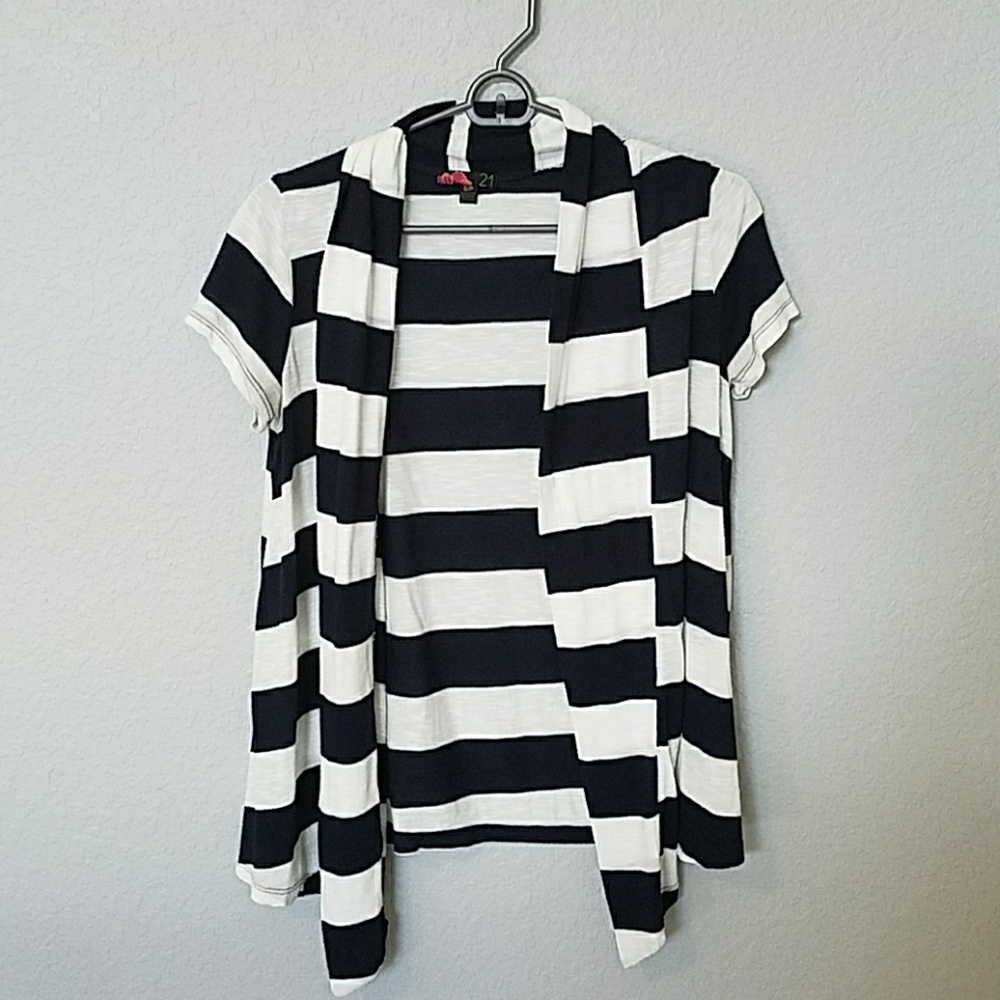 Navy and White short Sleeve Cardigan