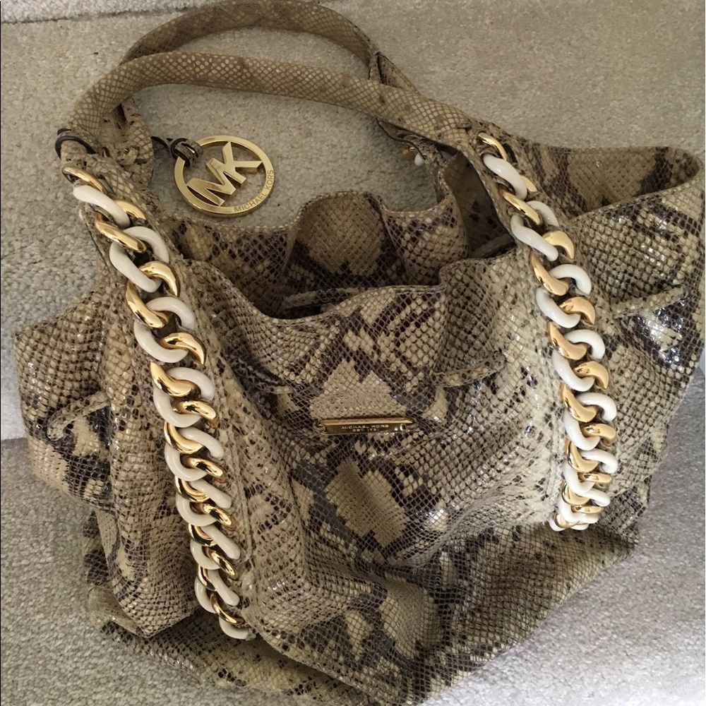 Michael Kors MK Faux Snakeskin Hobo Purse