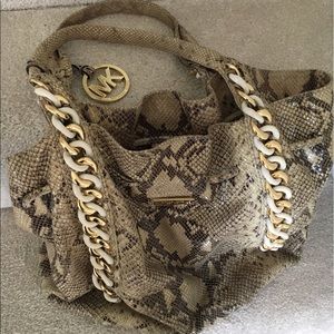 Michael Kors MK Faux Snakeskin Hobo Purse