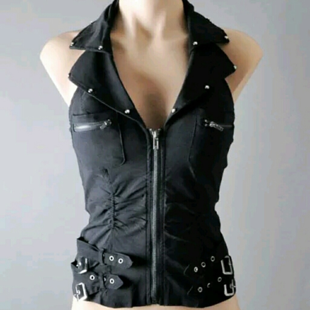 Halter Womens Moto Biker Punk Motorcycle Buckle