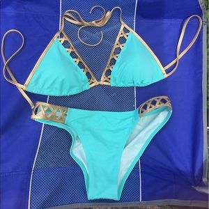 Victoria's Secret teal and gold swimsuit