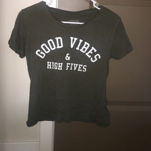 Green "good vibes and high fives" tee