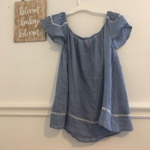 Off the shoulder blue top