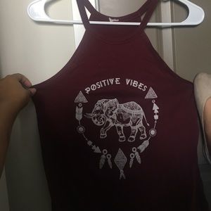 Burgundy "positive vibes" halter top