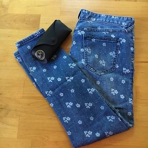 Free People Floral Print Blue Ankle Skinny Jeans