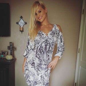 Tiger dress with cut out shoulders