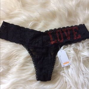 NWT Black thong with red rinestones