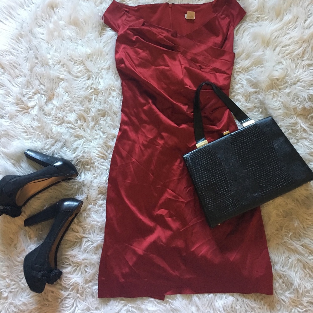 Silky red off the shoulder dress