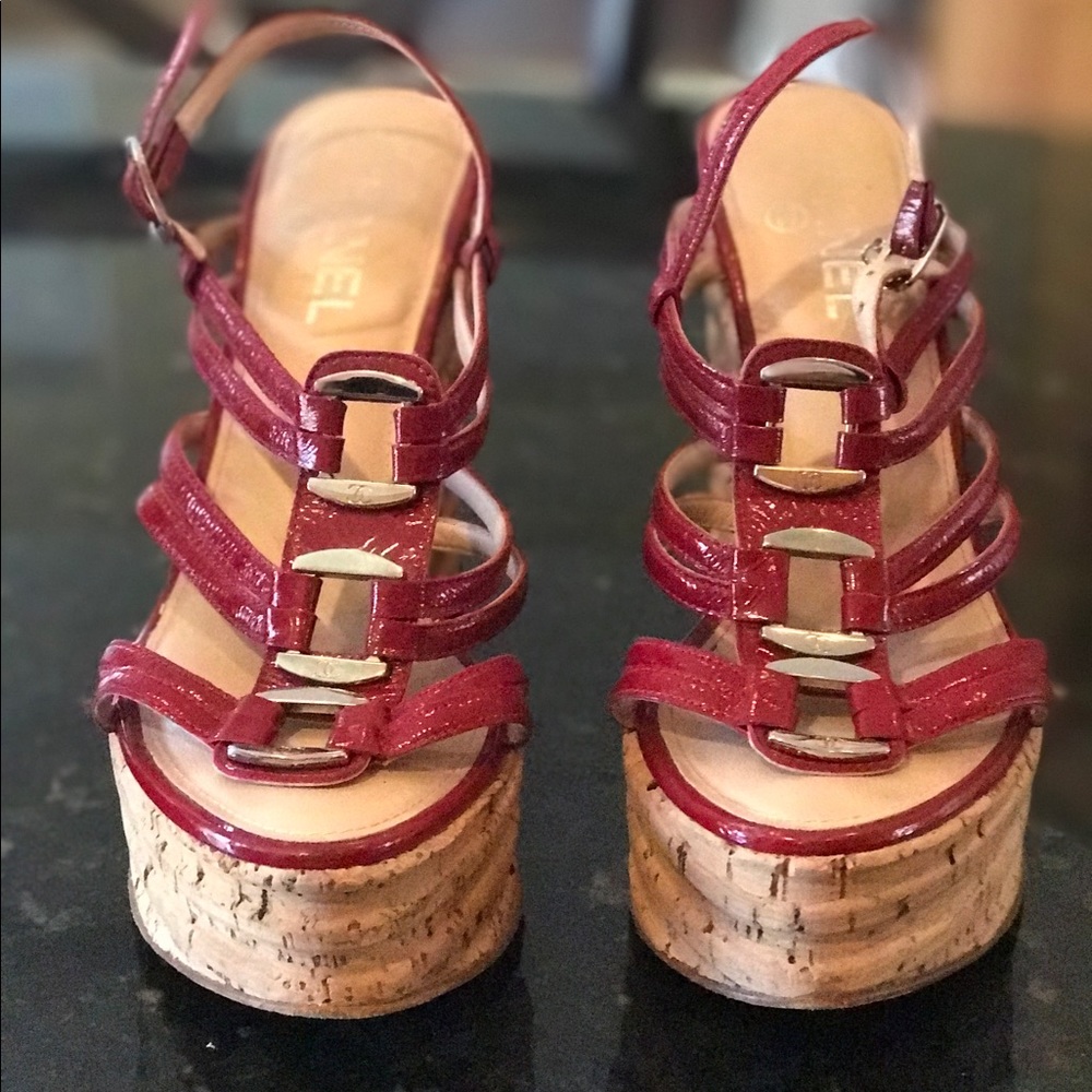 Chanel platform wedge sandal heels 39.5 8.5 9