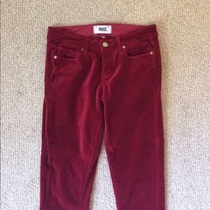 paige red velvet slim fit pants