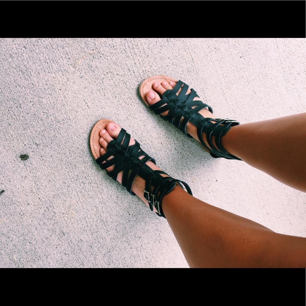 Black flat gladiator sandals- size 8 - 8 1/2
