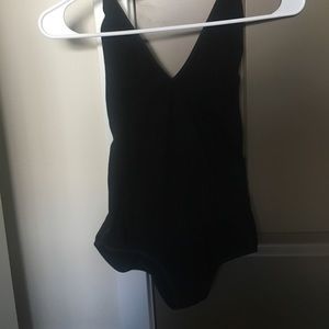 Black open back body suit
