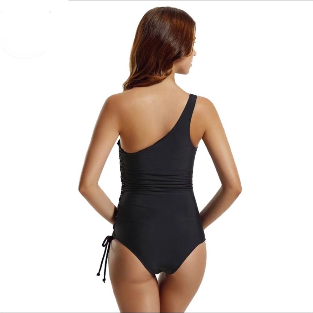 💦JI💦One Shoulder 1 Piece Side Lace Up Monokini - Picture 2 of 7
