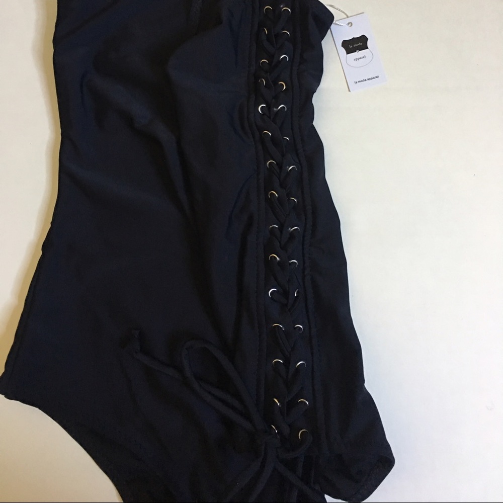 💦JI💦One Shoulder 1 Piece Side Lace Up Monokini - Picture 6 of 7