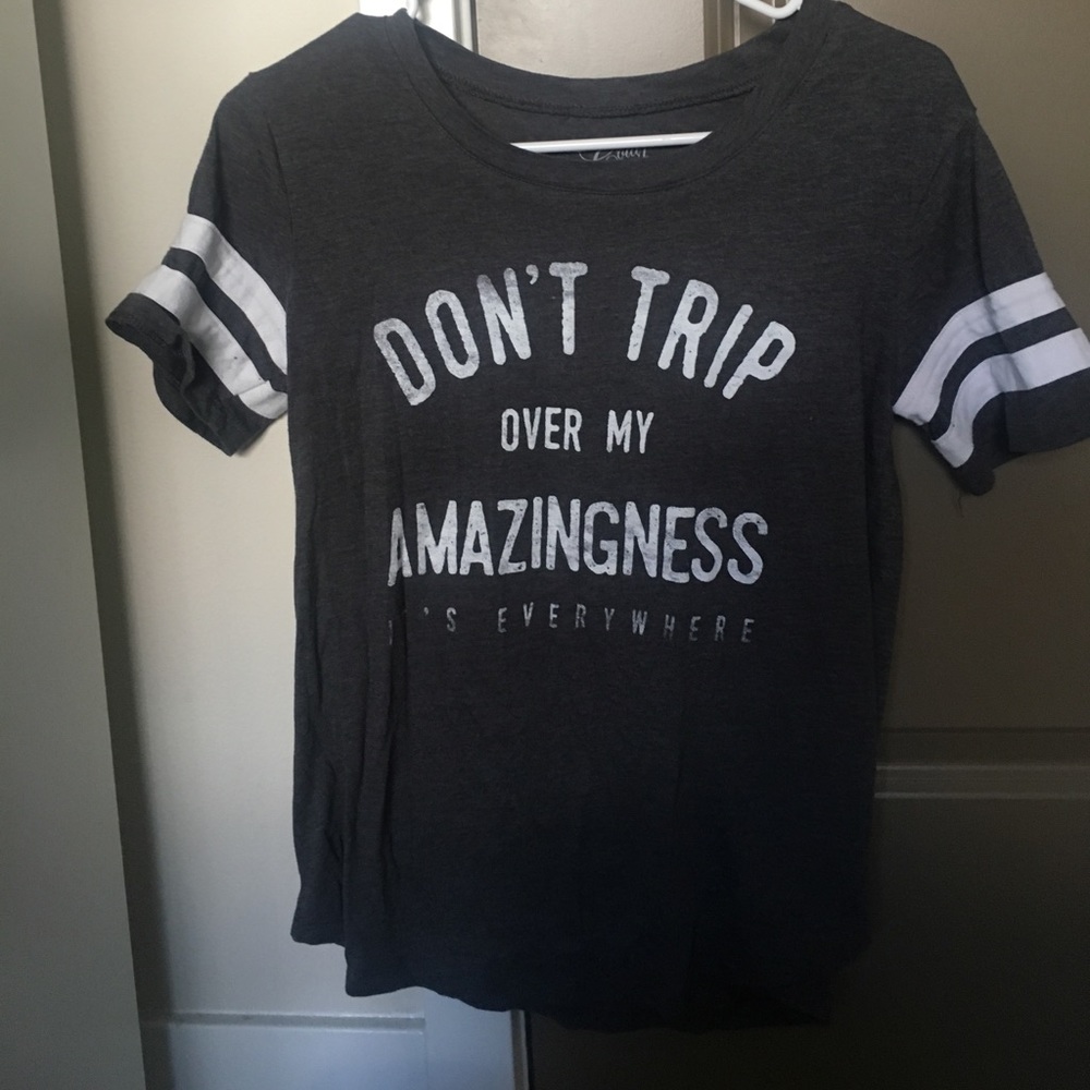 Gray graphic tee with words