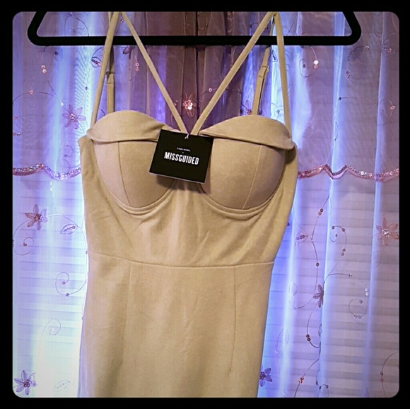 Carli Bybel MISSGUIDED grey suede midi dress - Picture 1 of 3