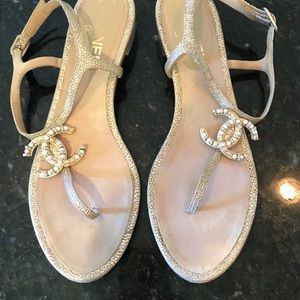 Chanel Sandals pearl rhinestones gold 40 8.5 9