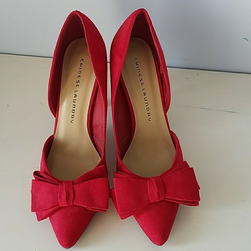 Cherry Red Faux Suede Heels