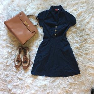 Navy blue A-line dress with collar