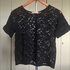 Black lace cropped top cuffed sleeve