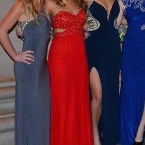 La Femme open back strapless formal dress