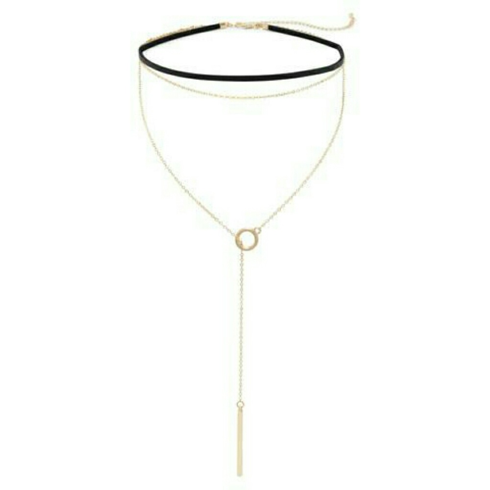 BLACK LEATHER FASHION CHOKER