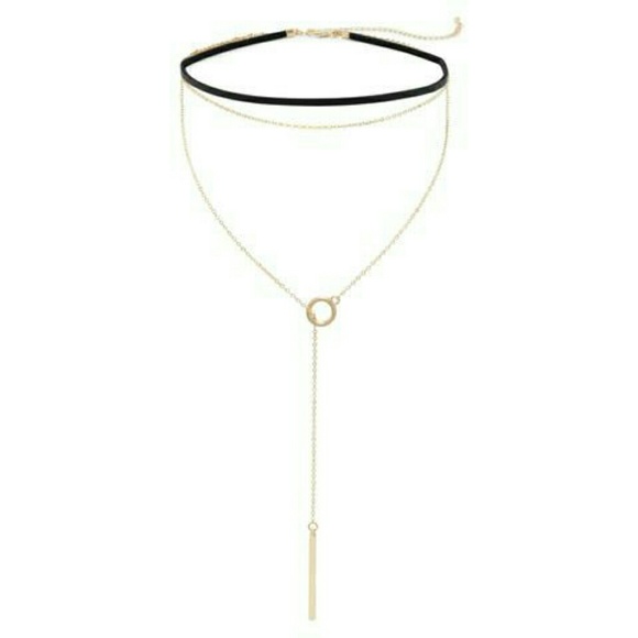 BLACK LEATHER FASHION CHOKER - Picture 1 of 1