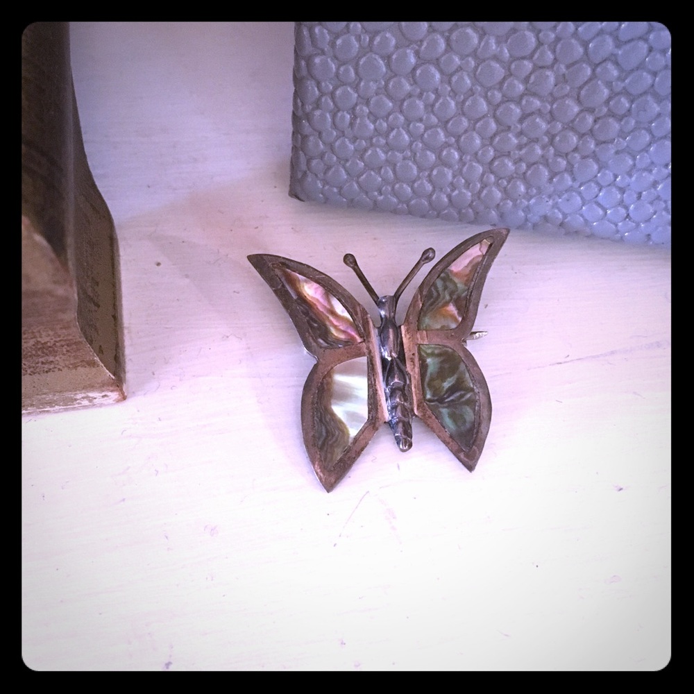 Vintage sterling silver pin, butterfly, abalone