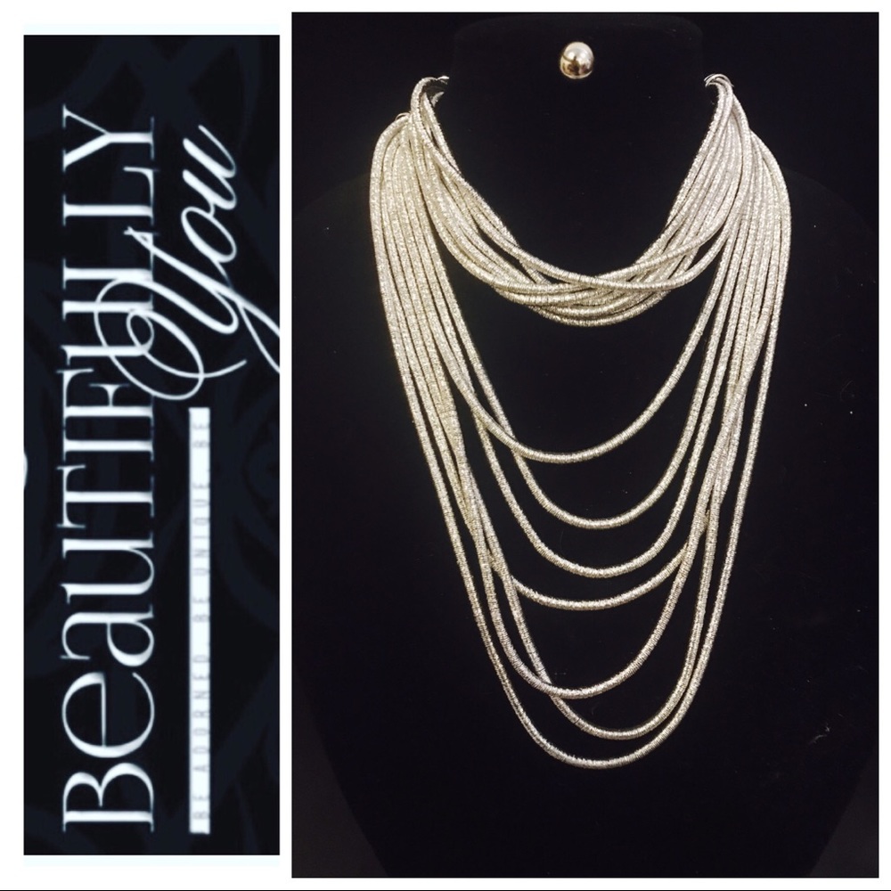 Silver Rope Necklace Set (2 pc) Choker & Necklace