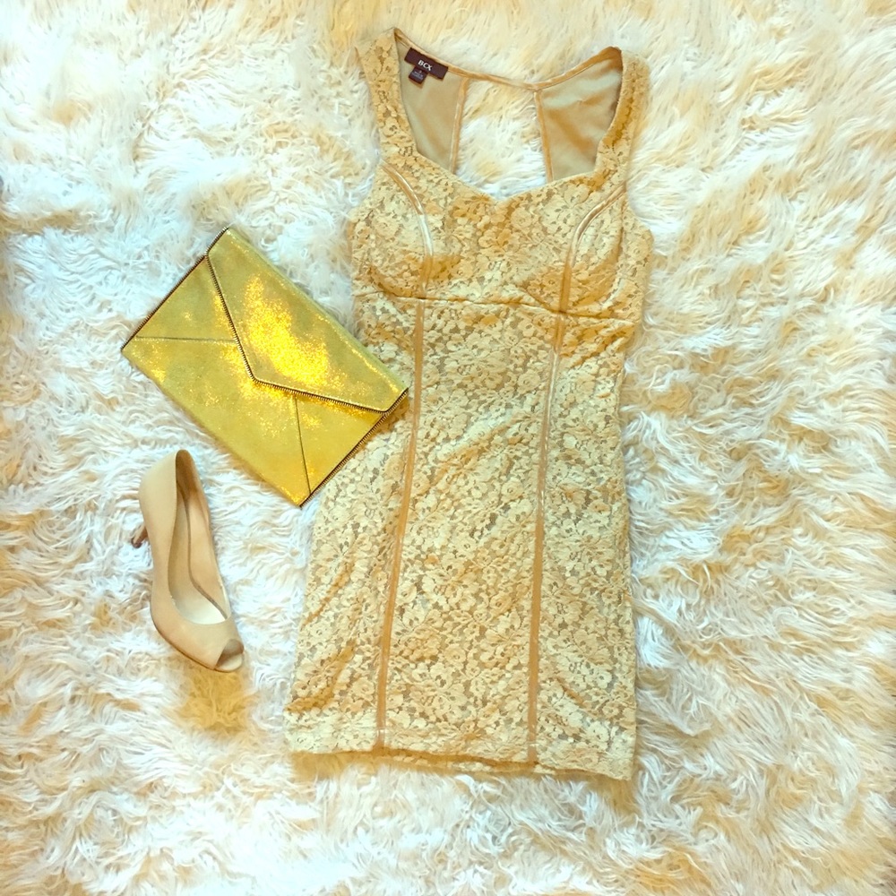 Gold lace dress with black cutout