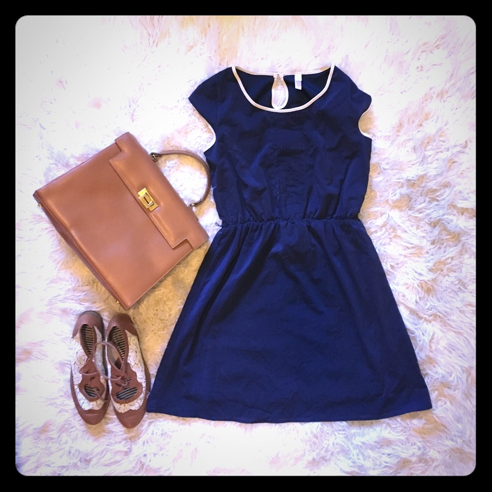Navy blue dress with cream detail