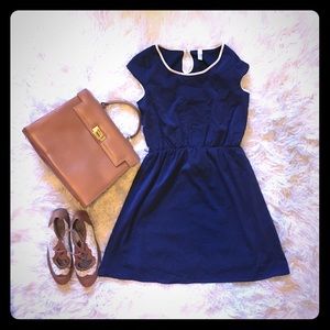 Navy blue dress with cream detail