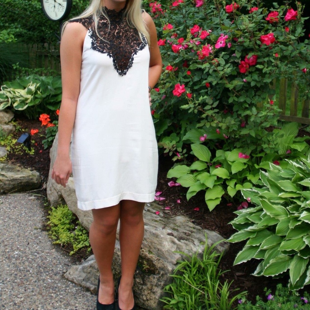 Cream dress with black crochet detail