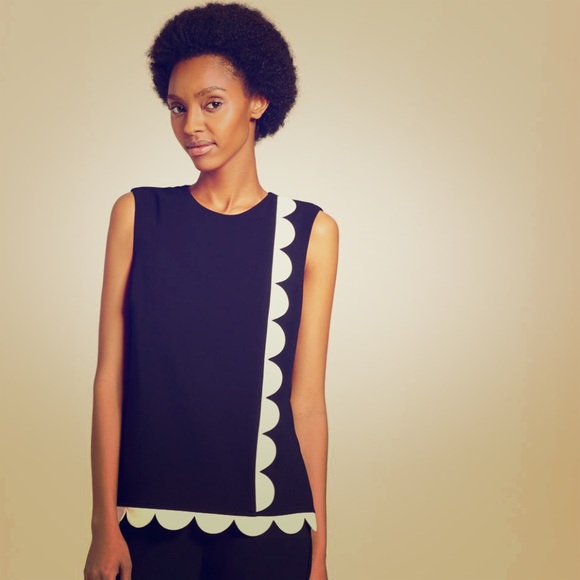 Black white twill tank top scallop Victoria target - Picture 1 of 3