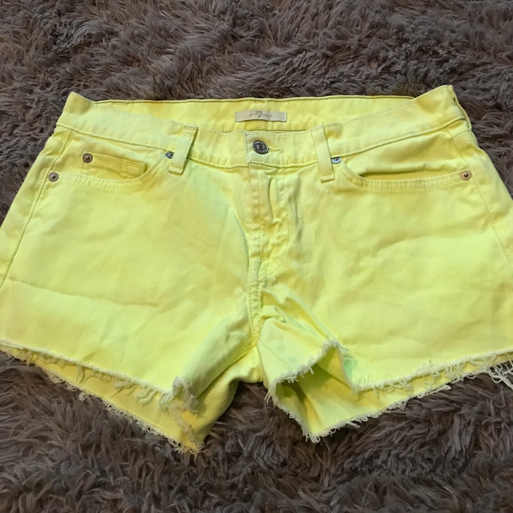 Neon yellow cut off jean shorts 7 for all mankind