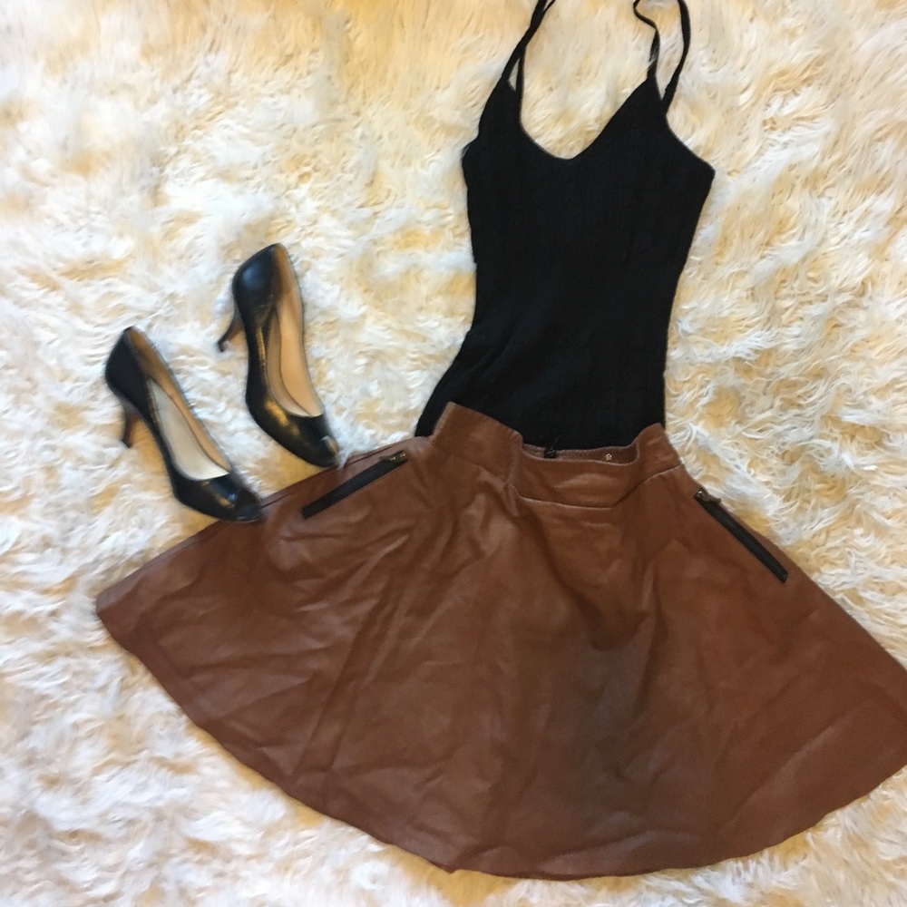 Faux leather chocolate brown skirt