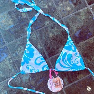 Blue and White Bikini Halter Top
