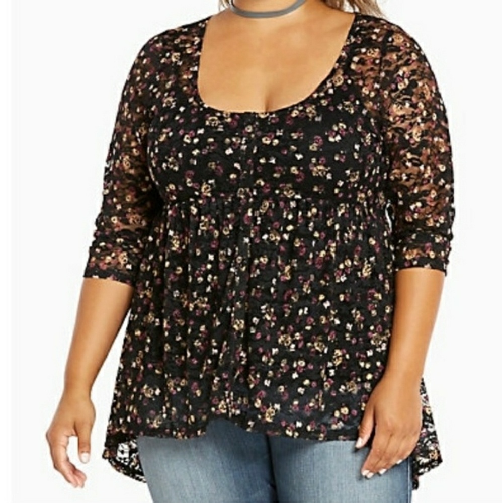 Torrid floral button down babydoll top size 3