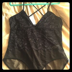 boohoo NWT Strappy Lace & Mesh Bodysuit Plus 2X/3X