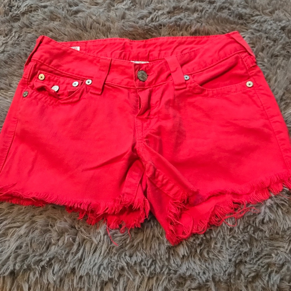 Very cute red cut off True Religion shorts Red