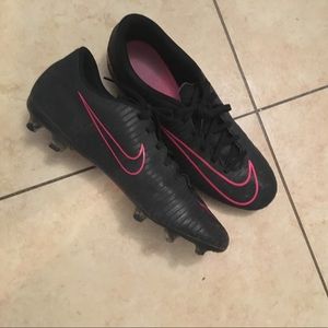 Black and pink Nike soccer cleats