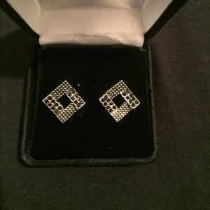 Silver and Black Square Frame Stud Earrings NWT