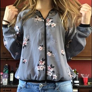 Floral dressy zip up blouse