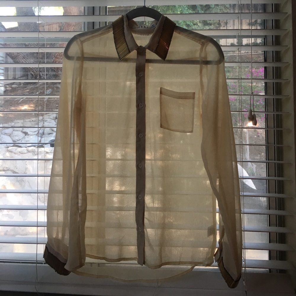 Sheer Button Up Blouse with Beaded Detailing